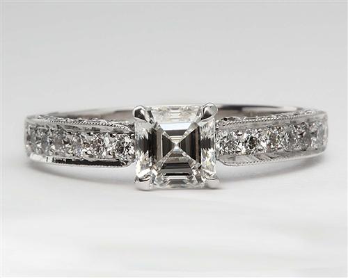White Gold 1.00 Asscher cut Micro Pave Rings