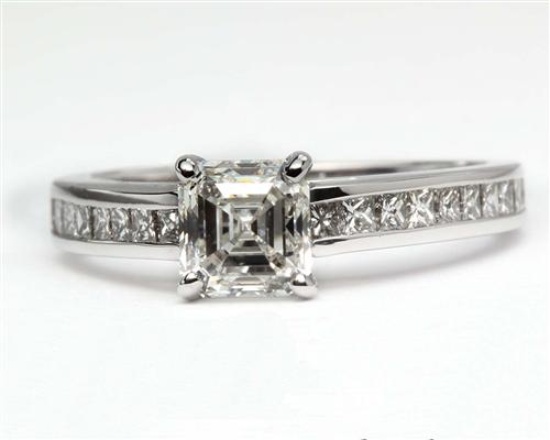 White Gold 0.83 Asscher cut Diamond Rings With Side Stones