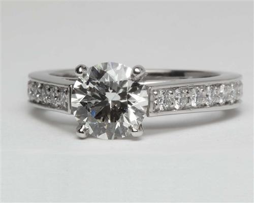 Platinum 0.96 Round cut Pave Engagement Ring