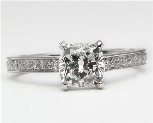 White Gold 1.07 Cushion cut Pave Diamond Engagement Rings