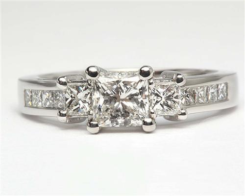 Platinum 0.80 Princess cut Diamond Ring With Side Stones