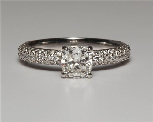 White Gold 1.00 Cushion cut Diamond Pave Ring
