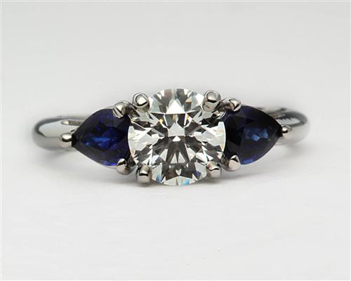 Platinum 1.01 Round cut Emerald Cut Diamond Ring