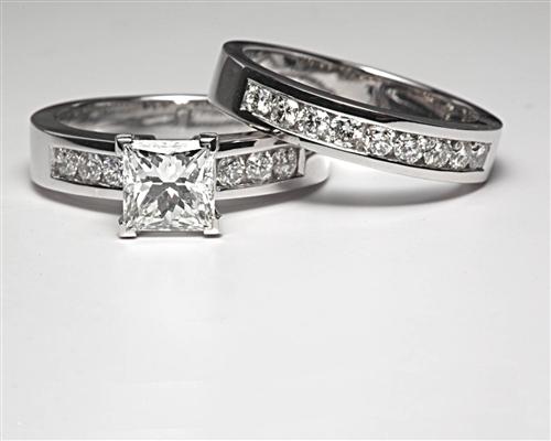 White Gold 1.29 Princess cut White Gold Wedding Sets
