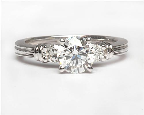 White Gold 0.90 Round cut Diamond Ring With Side Stones