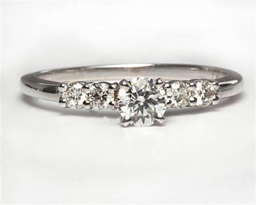 White Gold 0.30 Round cut Diamond Ring With Sidestones