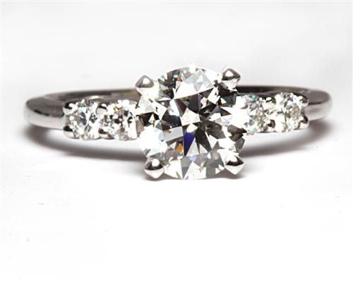 White Gold 1.01 Round cut Side Stone Engagement Rings
