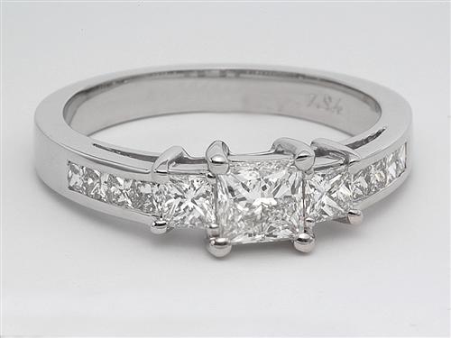 White Gold 0.62 Princess cut Engagement Ring Side Stones