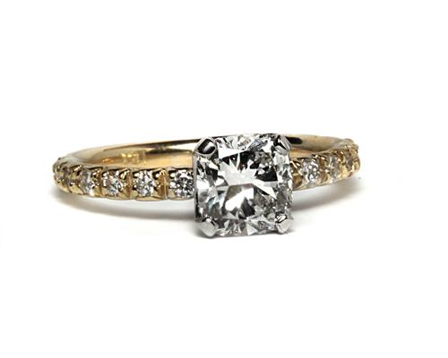 Gold 1.01 Cushion cut Pave Diamond Engagement Rings