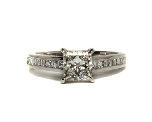 Platinum 1.06 Princess cut Side Stone Engagement Rings