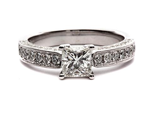 White Gold 0.68 Princess cut Pave Ring