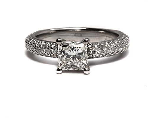 Platinum 1.03 Princess cut Pave Ring Setting