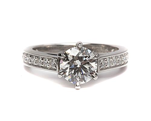 Platinum 1.00 Round cut Diamond Pave Ring