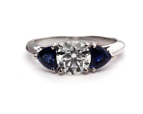 White Gold 0.91 Round cut Colored Stone Engagement Rings