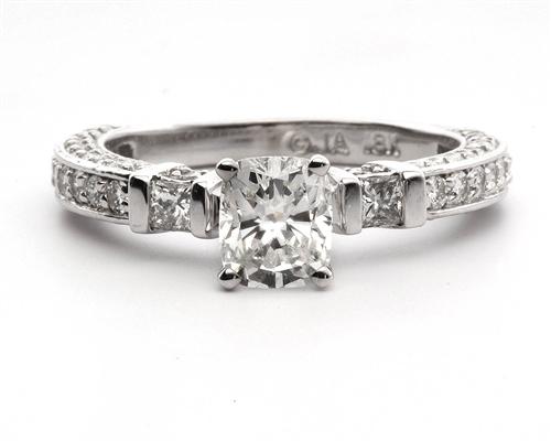 White Gold 0.90 Cushion cut Diamond Pave Ring