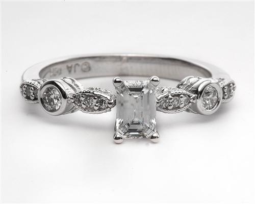 White Gold 0.52 Emerald cut Engagement Ring Settings With Side Stones