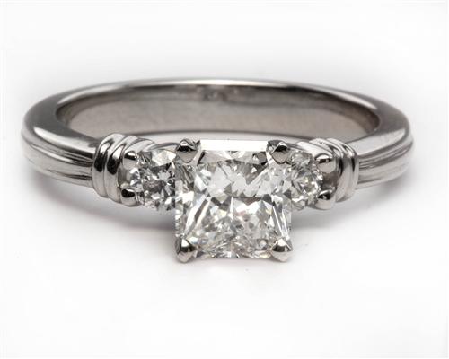 Platinum 0.88 Radiant cut Engagement Ring With Sidestones