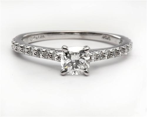 White Gold 0.54 Cushion cut Engagement Rings With Side Stones