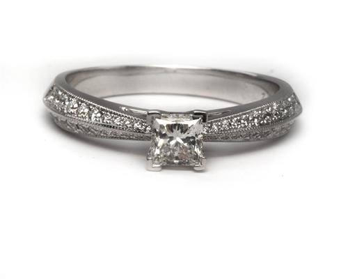 White Gold 0.50 Princess cut Engagement Ring Micro Pave
