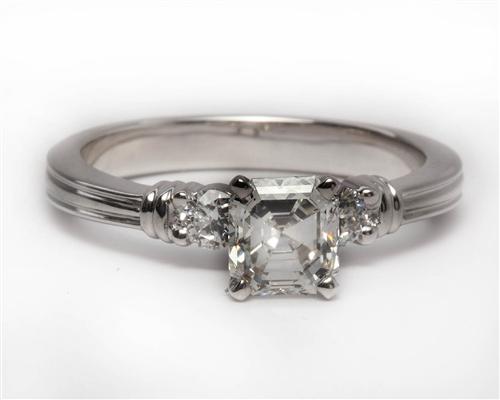 White Gold 1.01 Emerald cut Princess Cut Engagement Rings With Side Stones