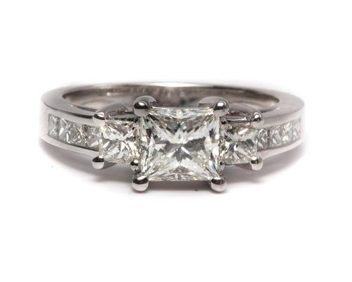 White Gold 1.03 Princess cut Engagement Rings Side Stones