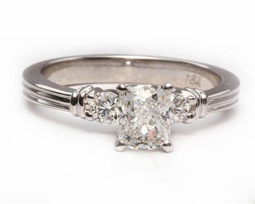 White Gold 1.01 Cushion cut Engagement Rings With Sidestones