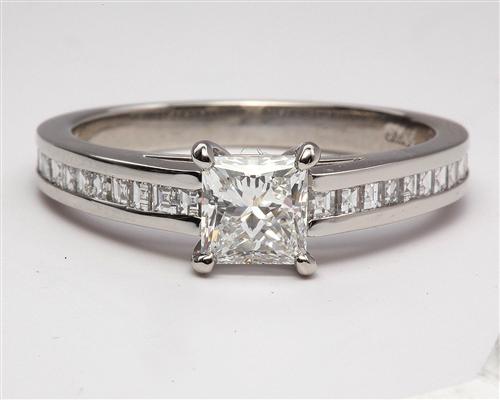 Platinum 0.91 Princess cut Engagement Rings Side Stones
