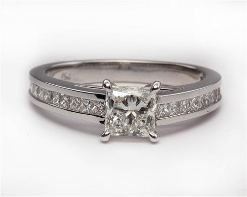White Gold 0.83 Princess cut Engagement Rings Side Stones