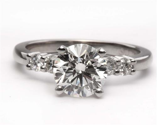 Platinum 1.37 Round cut Side Stone Engagement Ring