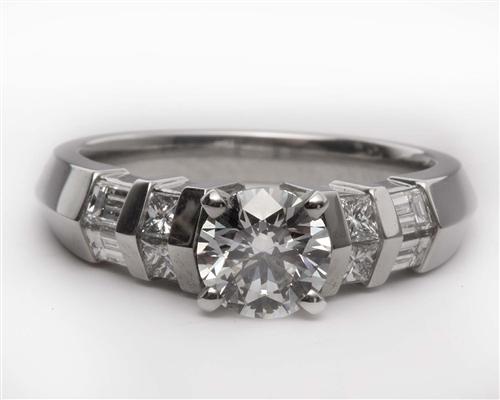 Platinum 0.83 Round cut Side Stone Engagement Ring