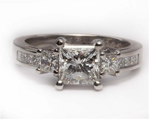 Platinum 1.28 Princess cut Diamond Ring With Sidestones