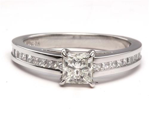 Platinum 0.62 Princess cut Engagement Rings Side Stones