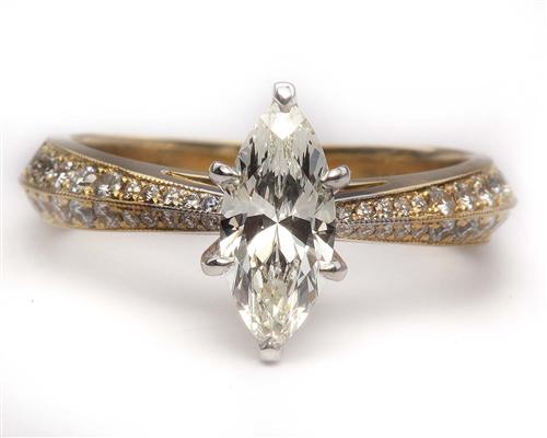 Gold 0.73 Marquise cut Micro Pave Ring