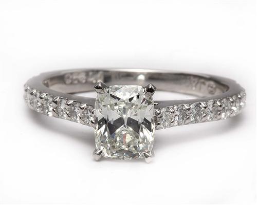 Platinum 1.12 Cushion cut Diamond Ring With Sidestones