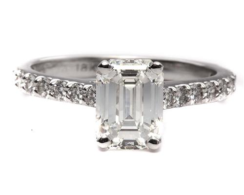 White Gold 2.03 Emerald cut Engagement Ring Settings With Side Stones
