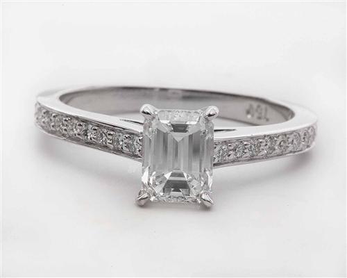 White Gold 0.90 Emerald cut Micro Pave Ring