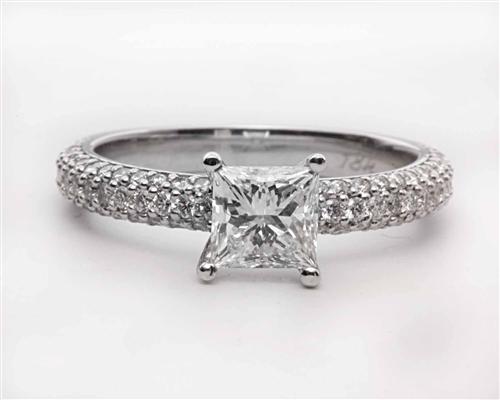 White Gold 1.01 Princess cut Pave Ring Mountings