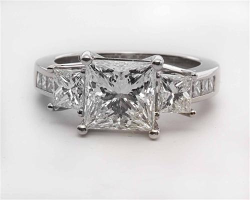 Platinum 2.05 Princess cut Diamond Ring With Side Stones