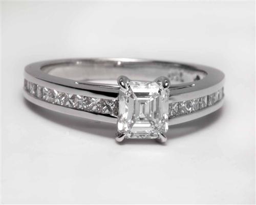 White Gold 0.66 Emerald cut Engagement Ring Settings With Side Stones