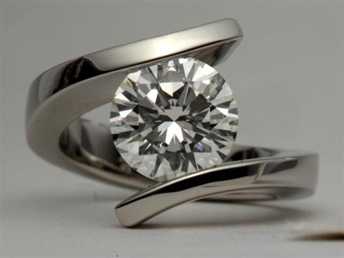 Platinum 3.01 Round cut Tension Diamond Rings