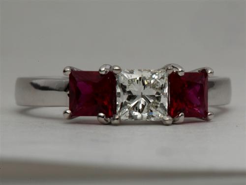 White Gold 0.58 Princess cut Diamond And Gemstone Rings