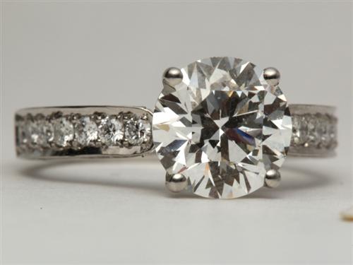 Platinum 2.42 Round cut Pave Engagement Rings