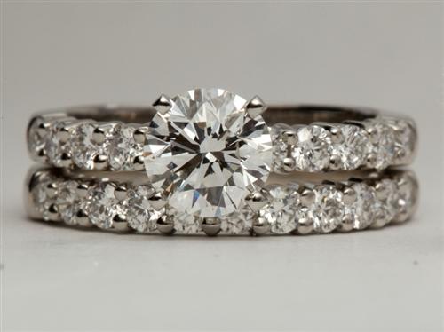 Platinum 1.06 Round cut Pave Wedding Sets