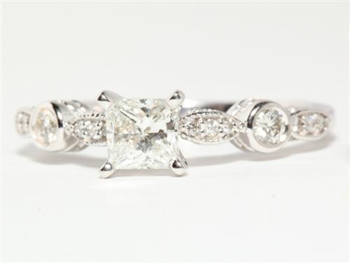 White Gold 0.56 Princess cut Princess Cut Engagement Rings With Side Stones