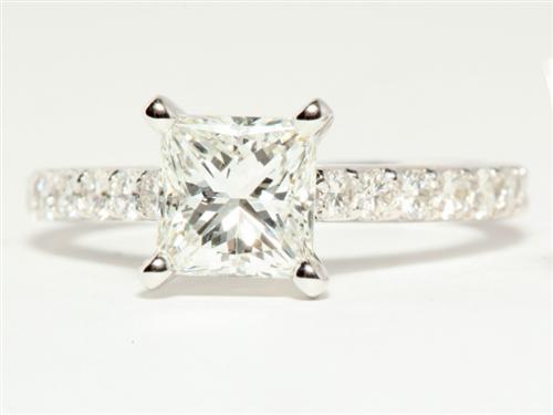White Gold 1.22 Princess cut Engagement Ring With Side Stones