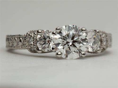 Platinum 1.01 Round cut Engagement Ring With Sidestones