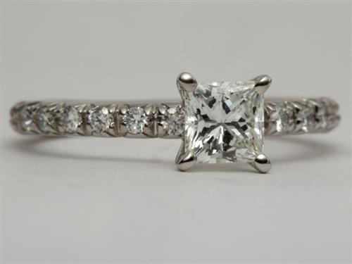 Platinum 0.65 Princess cut Diamond Pave Rings