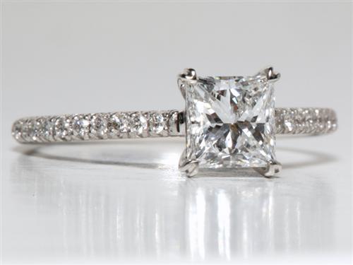 White Gold 0.96 Princess cut Pave Engagement Rings