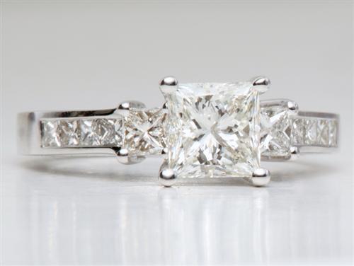 White Gold 1.11 Princess cut Engagement Ring With Side Stones
