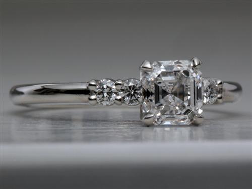 Platinum 1.04 Asscher cut Engagement Ring Side Stones